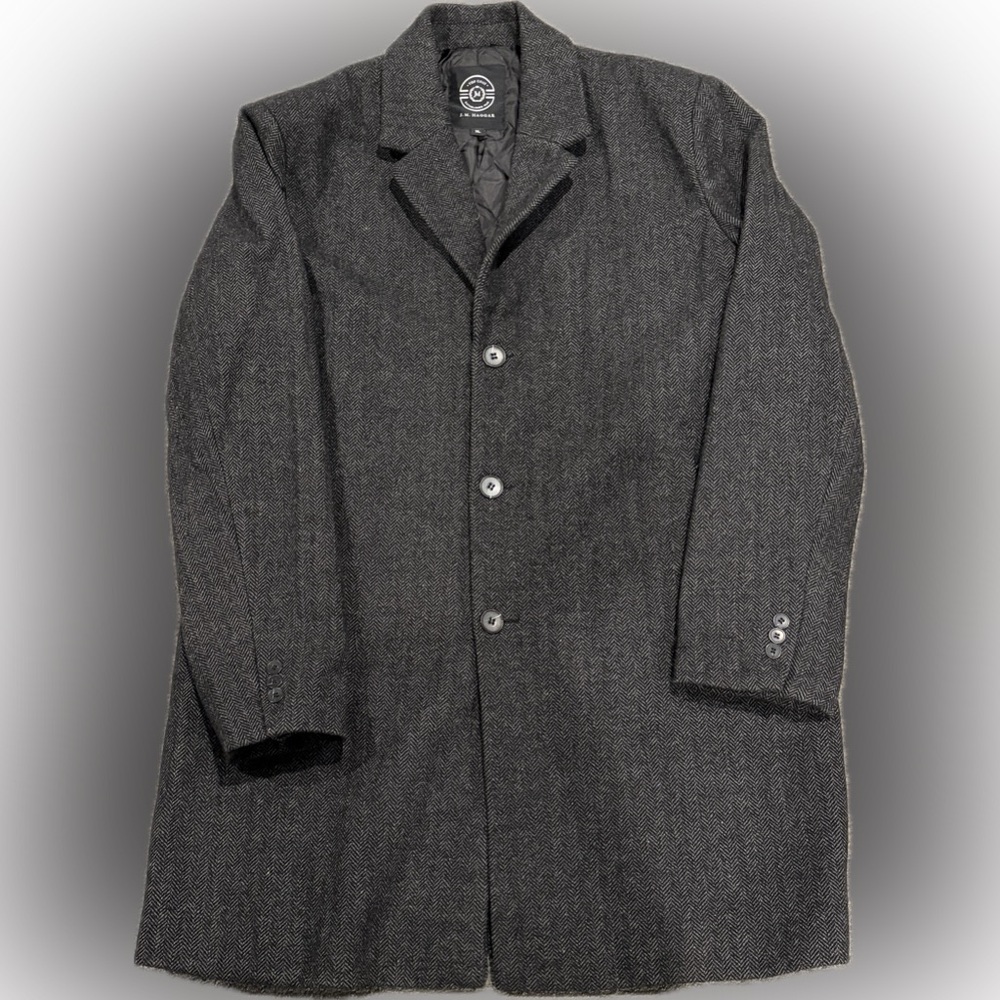 Haggar Men’s XL Gray Wool-Blend Tweed Overcoat – NWOT – Classic Herringbone